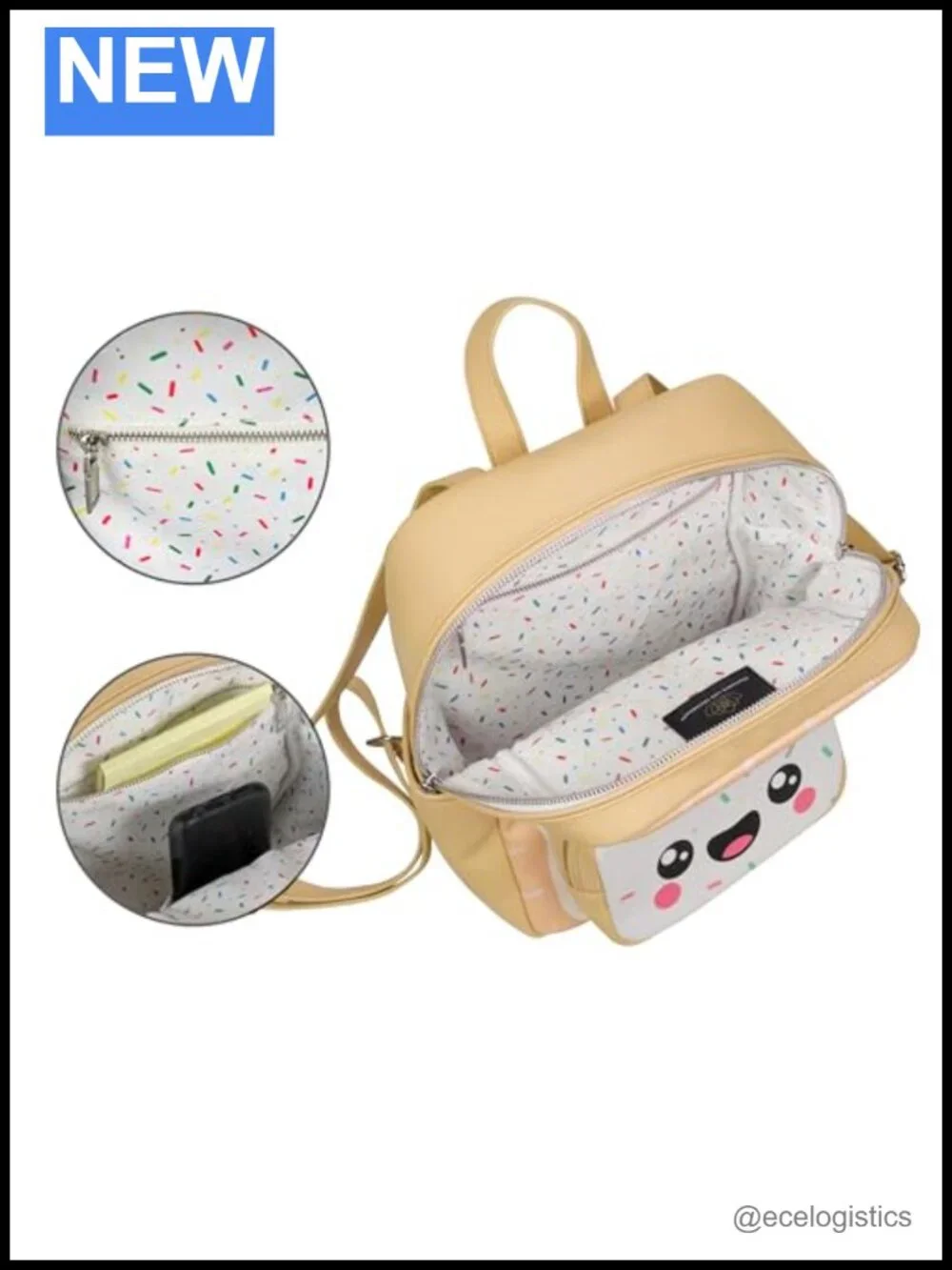 Kawaii Poptart Faux Leather Backpack Purse, Unisex Cute Foodie Mini Travel